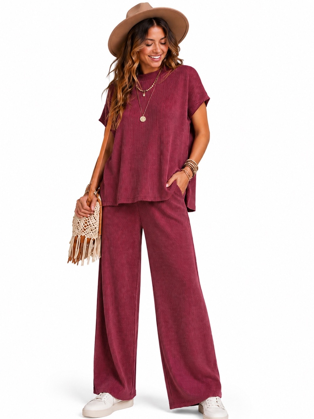 ZENANA Ribbed Lounge Set – Size XL – New Without Tags in Merlot Color